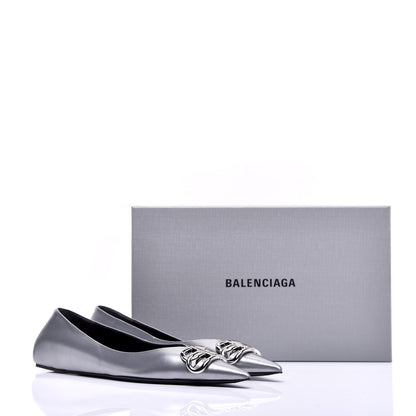 Balenciaga Metallic Calfskin BB Knife Pointy Toe Ballerina Flats 38 Silver Hardware 9 of 10