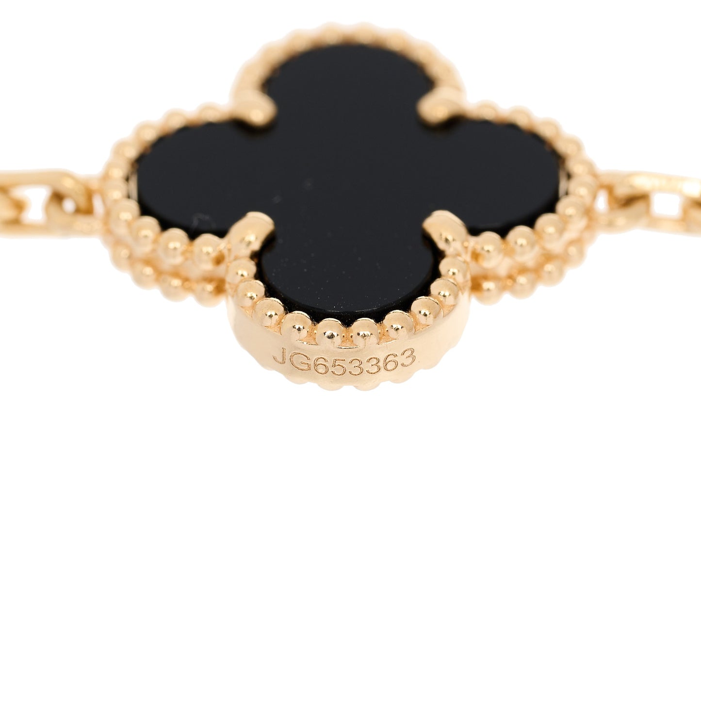 18K Yellow Gold Black Onyx 5 Motifs Vintage Alhambra Bracelet