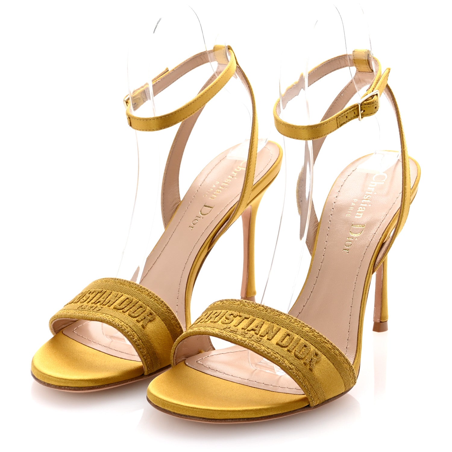 diorl ヒール Christian Dior Cotton Strass Embroidered Dway Heeled Sandals 36