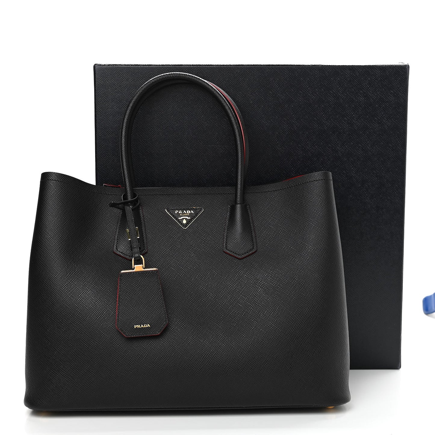 Saffiano Cuir Large Double Bag Black Fuoco