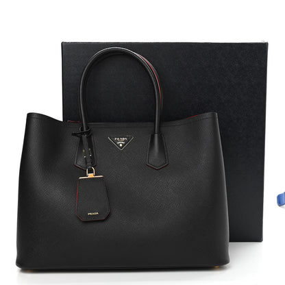 Prada Saffiano Cuir Large Double Bag Black Fuoco 10 of 10