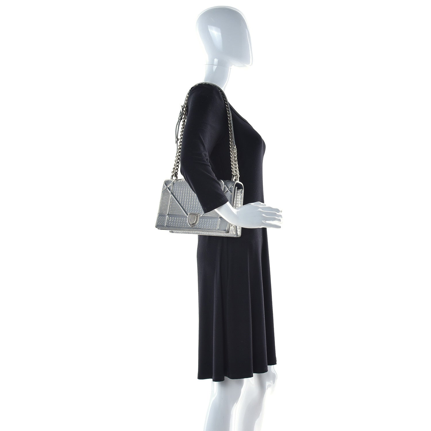 Christian Dior Metallic Patent Micro-Cannage Medium Diorama Flap Bag Silver 2 of 8