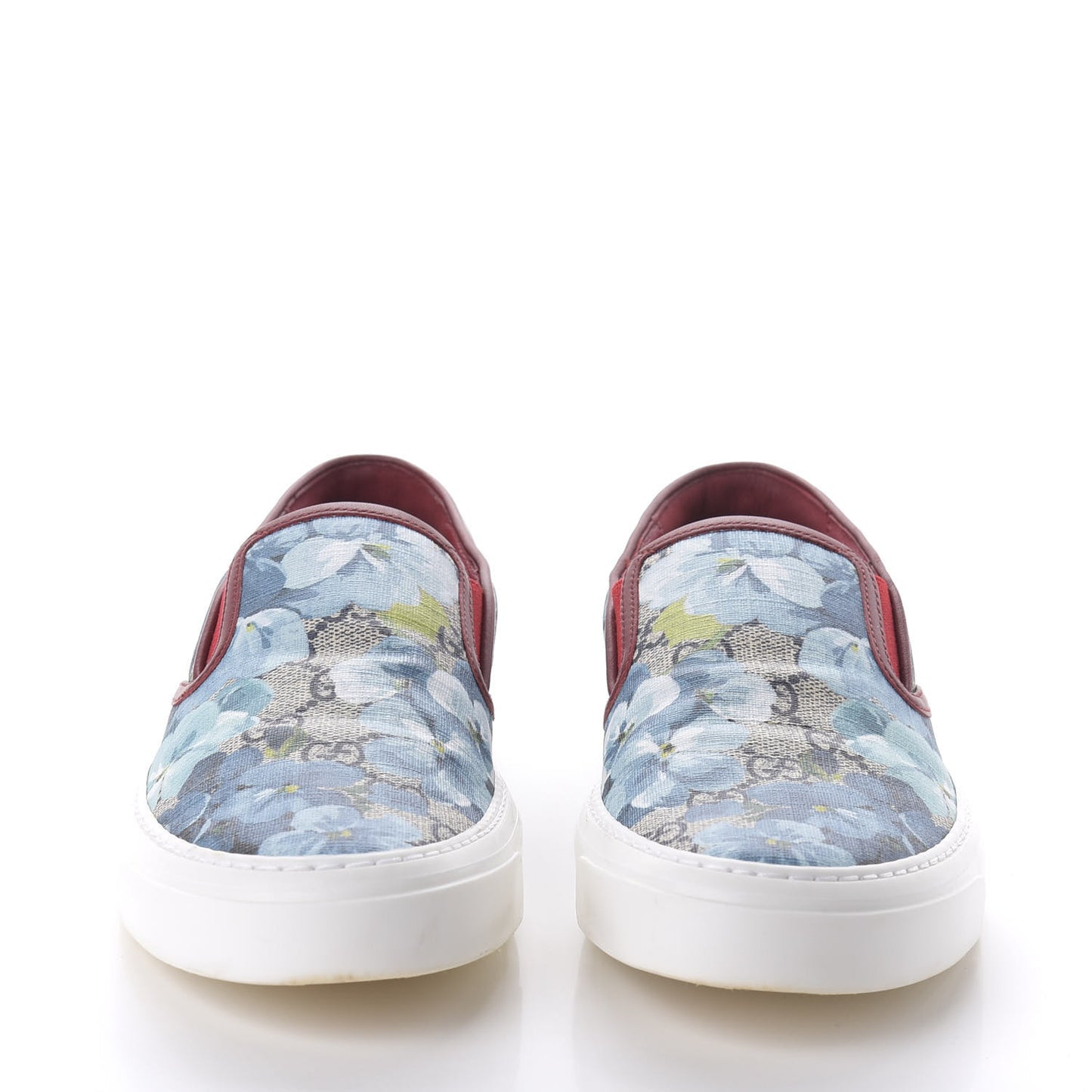 GG Supreme Monogram Blooms Womens Slip On Sneakers 38.5 Beige Blue Navy Red
