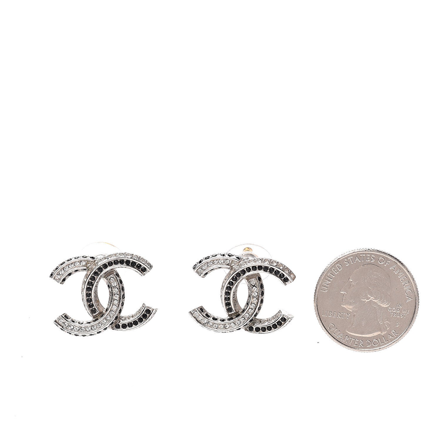 Chanel Baguette Crystal CC Earrings Silver 2 of 7