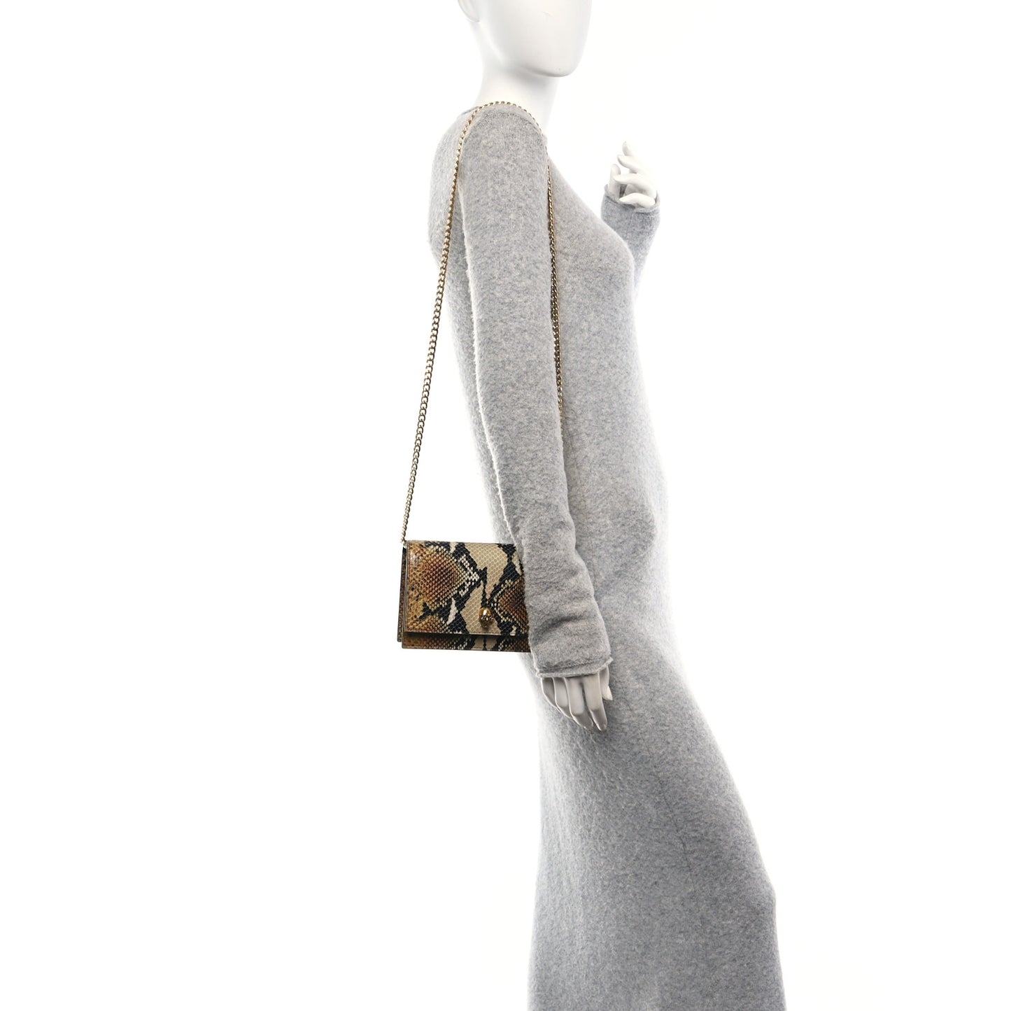 Calfskin Snakeskin Embossed Skull Mini Crossbody Bag Brown