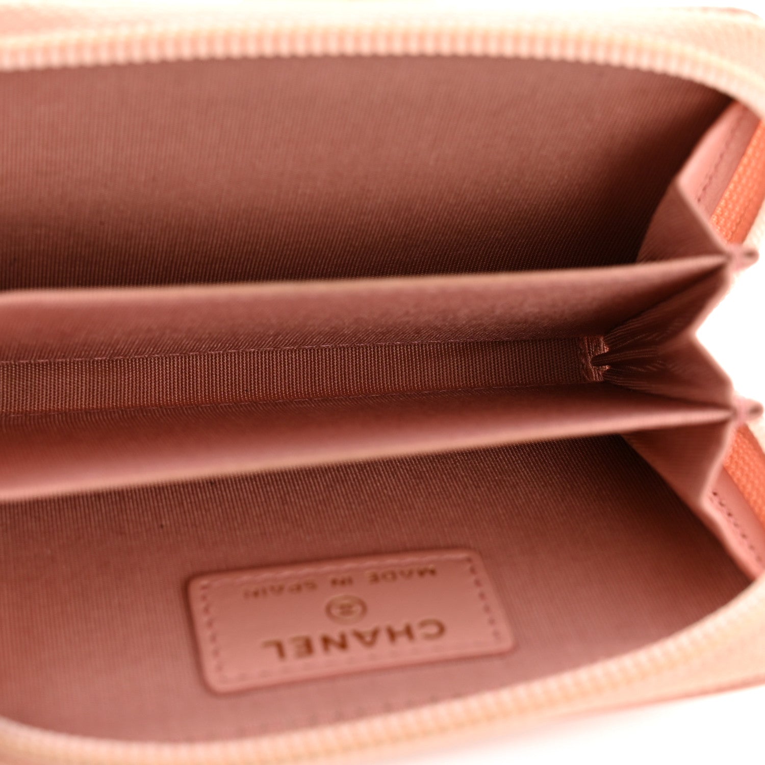 Chanel Caviar Quilted Boy Zip Around Coin Purse Wallet Light Pink