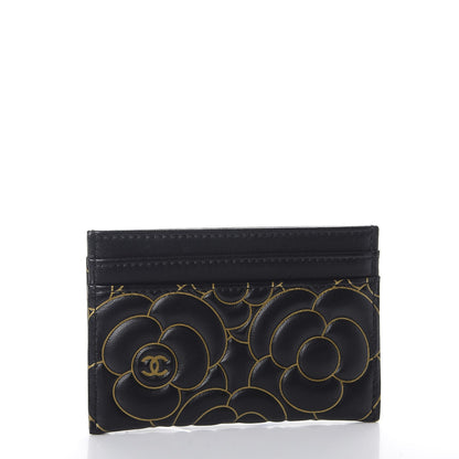 Chanel Lambskin Camellia Embossed Card Holder Black Gold 3 of 9