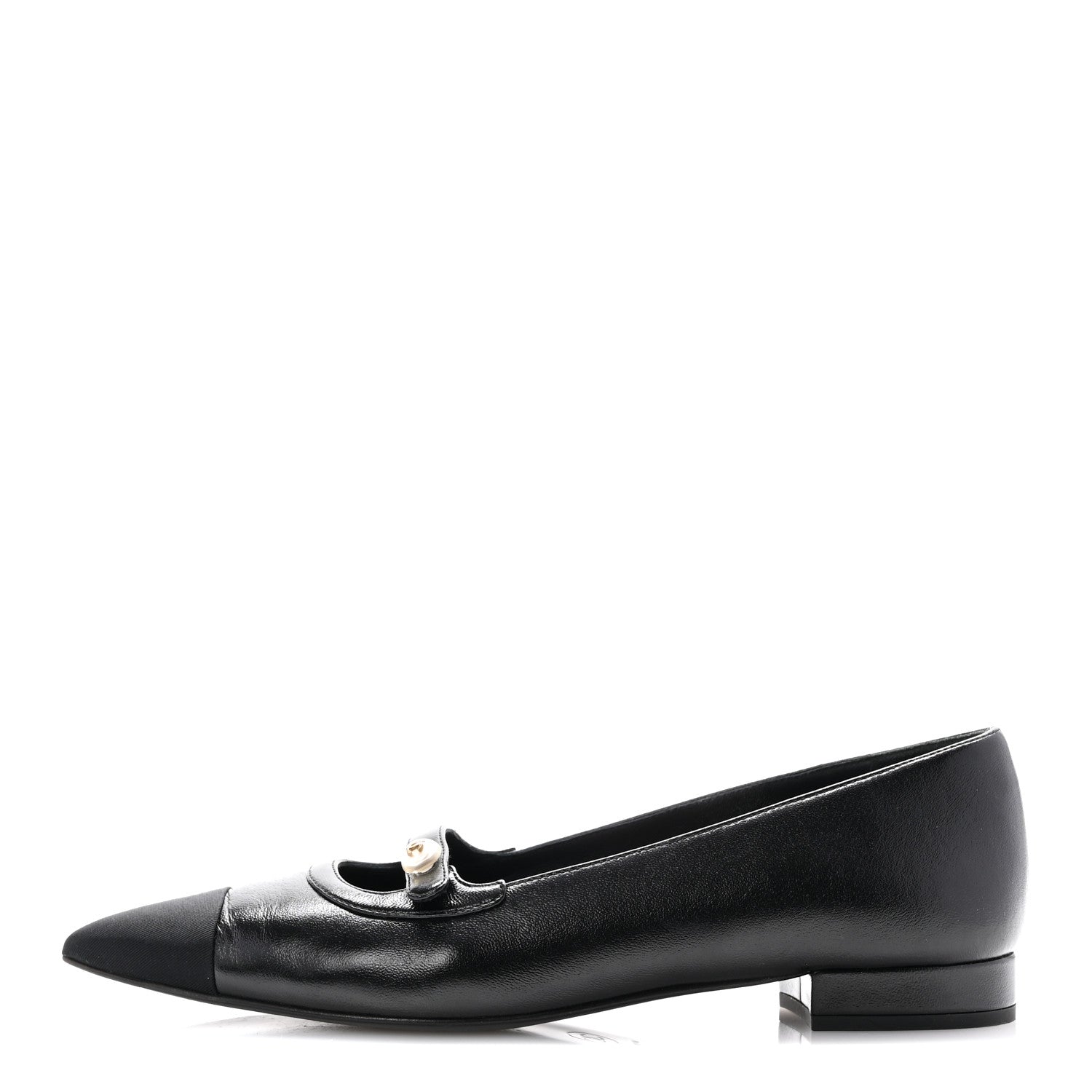Chanel Shiny Lambskin Grosgrain Pearl Mary Jane Flats 39 Black 1 of 12