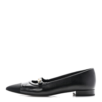 Chanel Shiny Lambskin Grosgrain Pearl Mary Jane Flats 39 Black 1 of 12