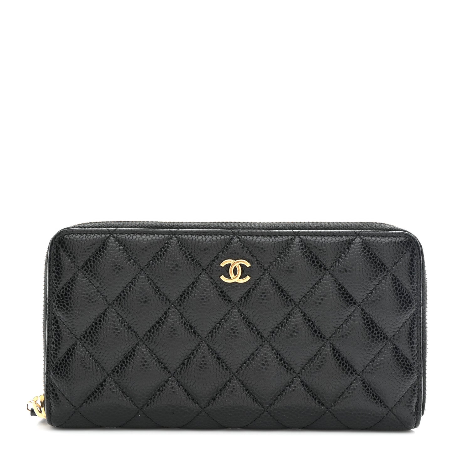Caviar Quilted Large Gusset Zip Around Wallet Black