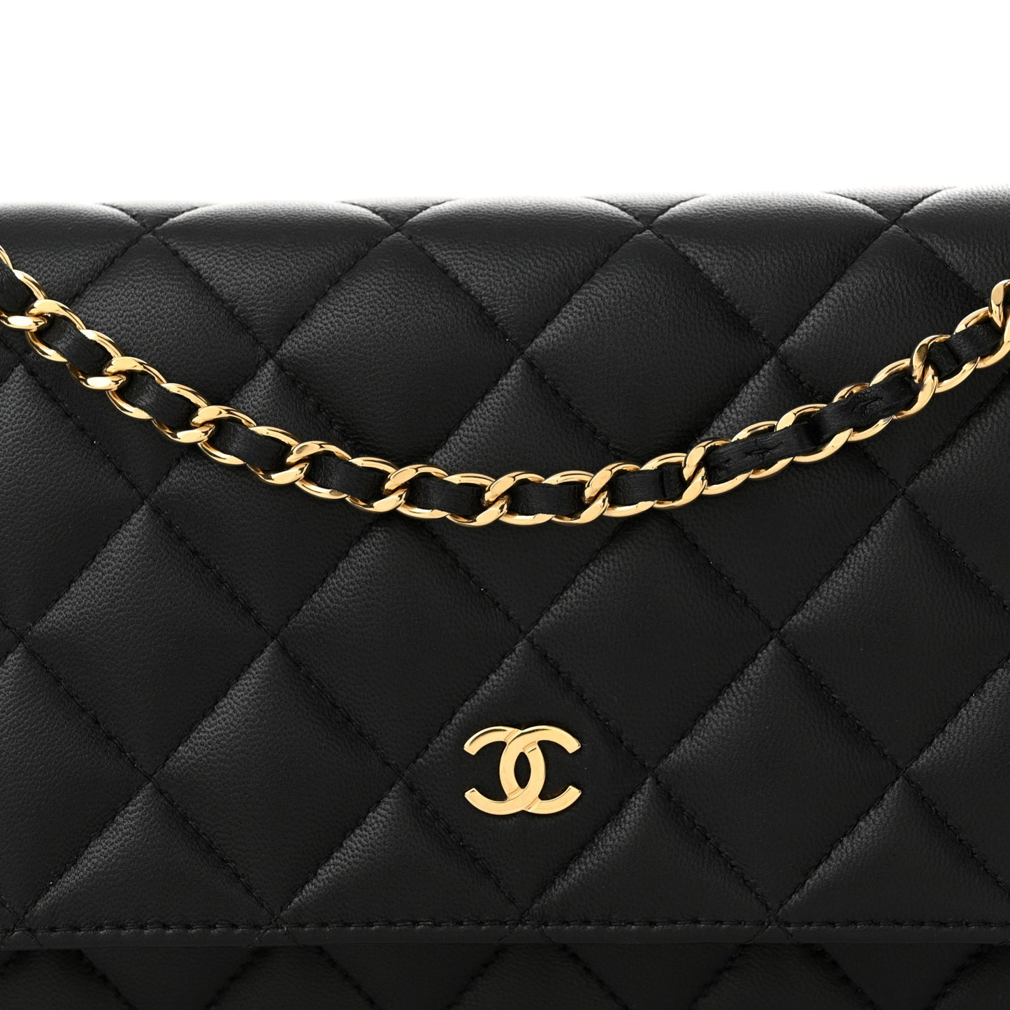 Lambskin Quilted Wallet On Chain WOC Black