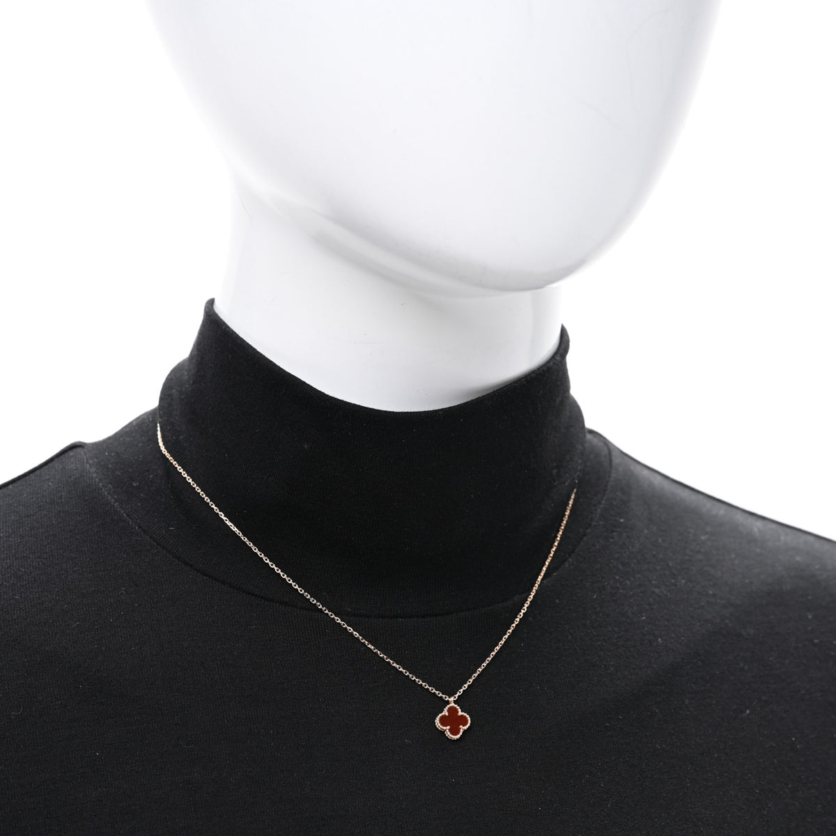 18K Rose Gold Carnelian Sweet Alhambra Pendant Necklace