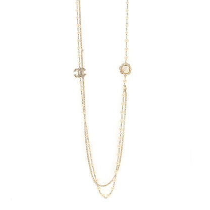 Chanel Pearl Crystal CC Camellia Express Long Necklace Gold 1 of 6
