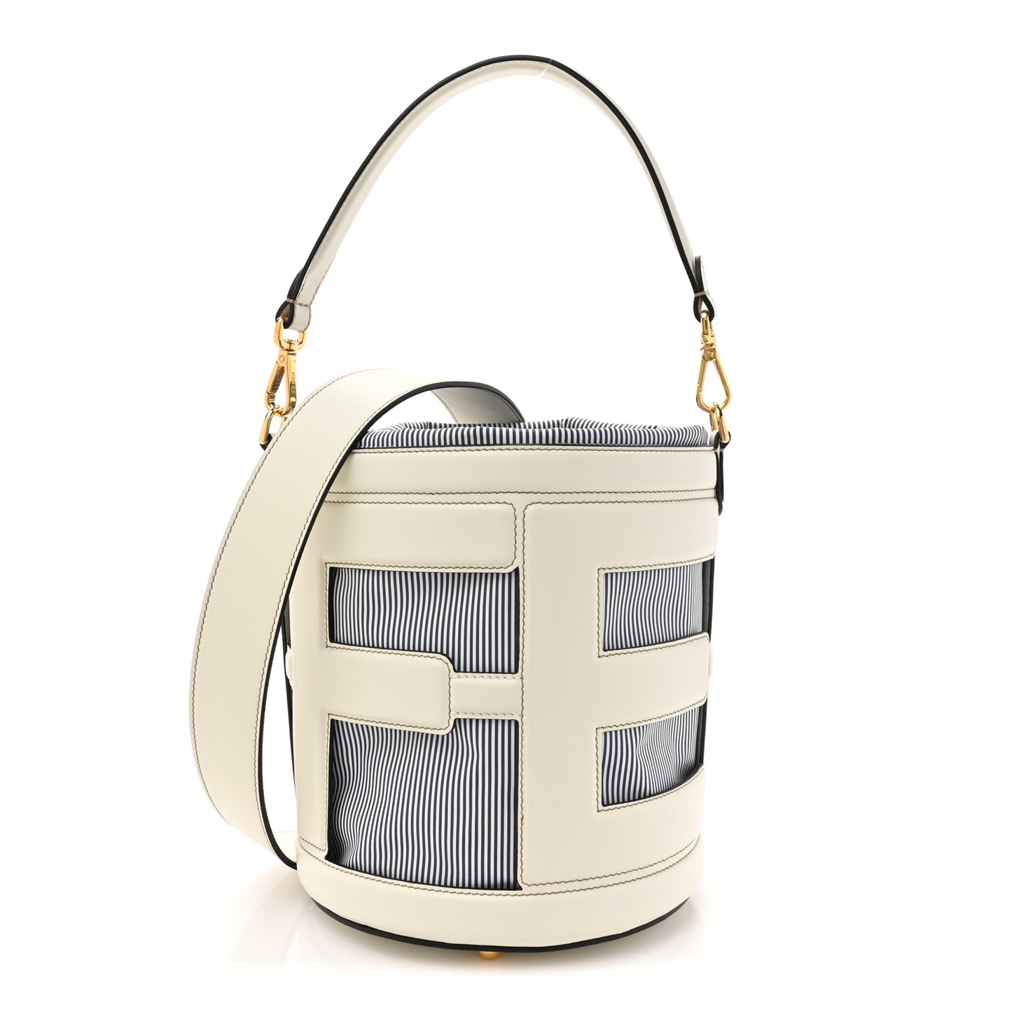 Nylon Vitello King Logo Step Out Bucket Bag White Rice Mirto