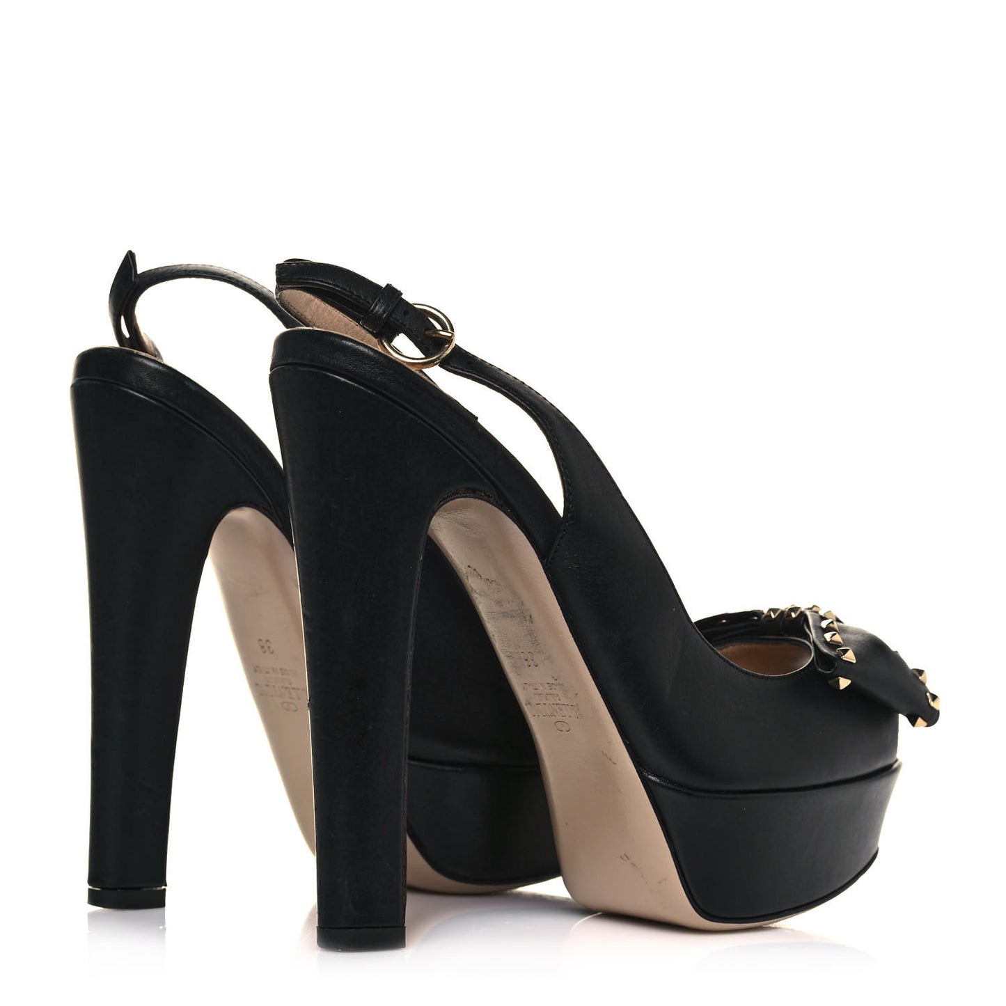 Nappa Rockstud Peep Toe Bow Platform Pumps 38 Black