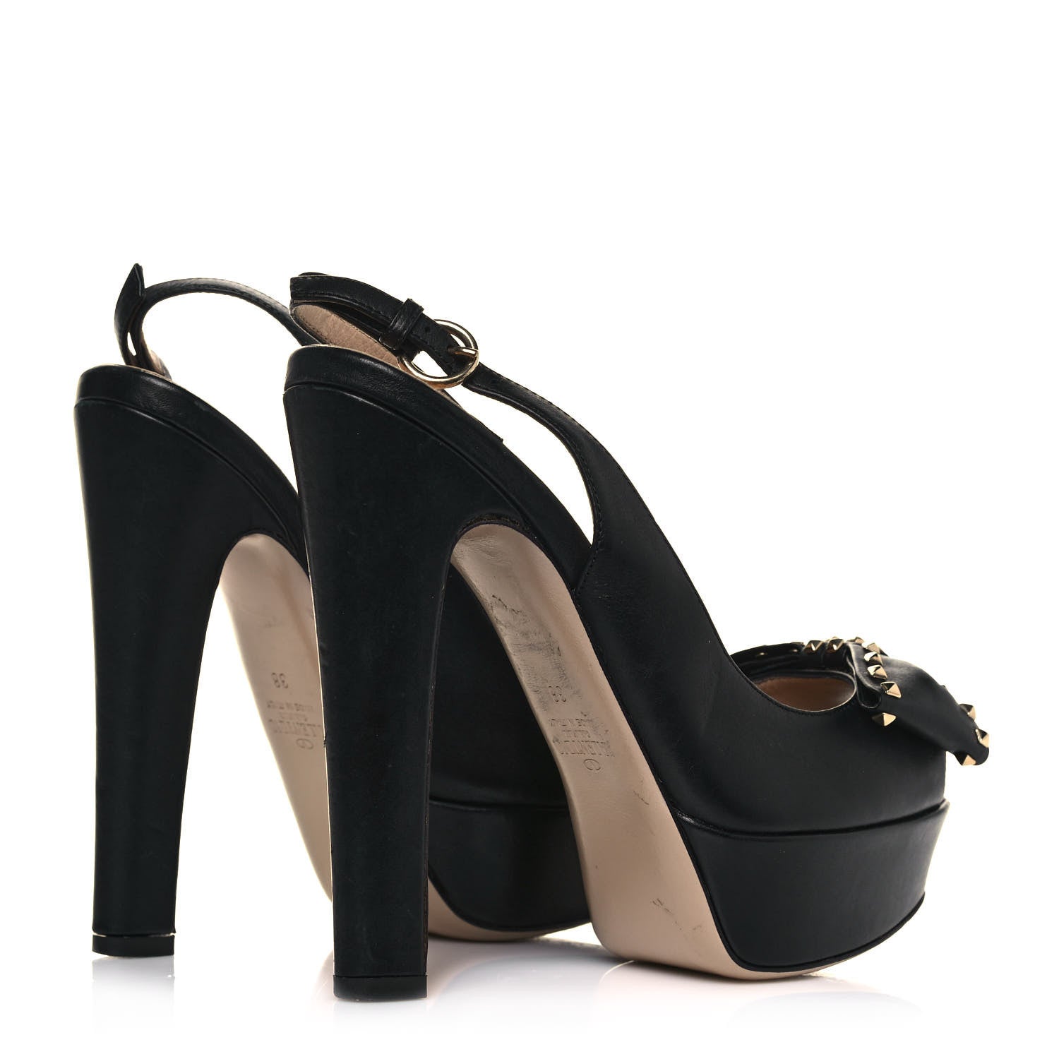 Valentino Garavani Nappa Rockstud Peep Toe Bow Platform Pumps 38 Black 4 of 10