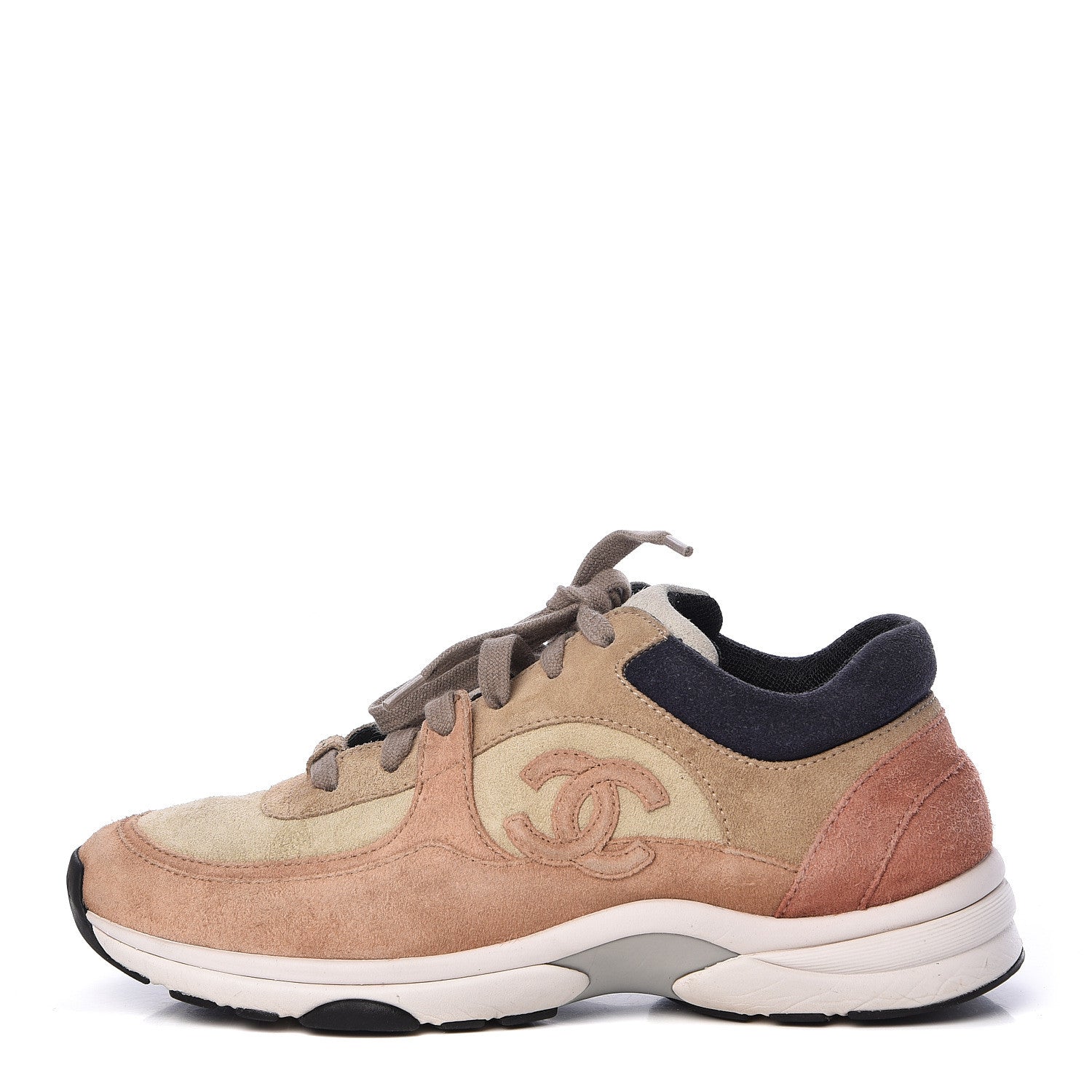Chanel Suede Calfskin Womens CC Sneakers 37 Brown Beige 1 of 12