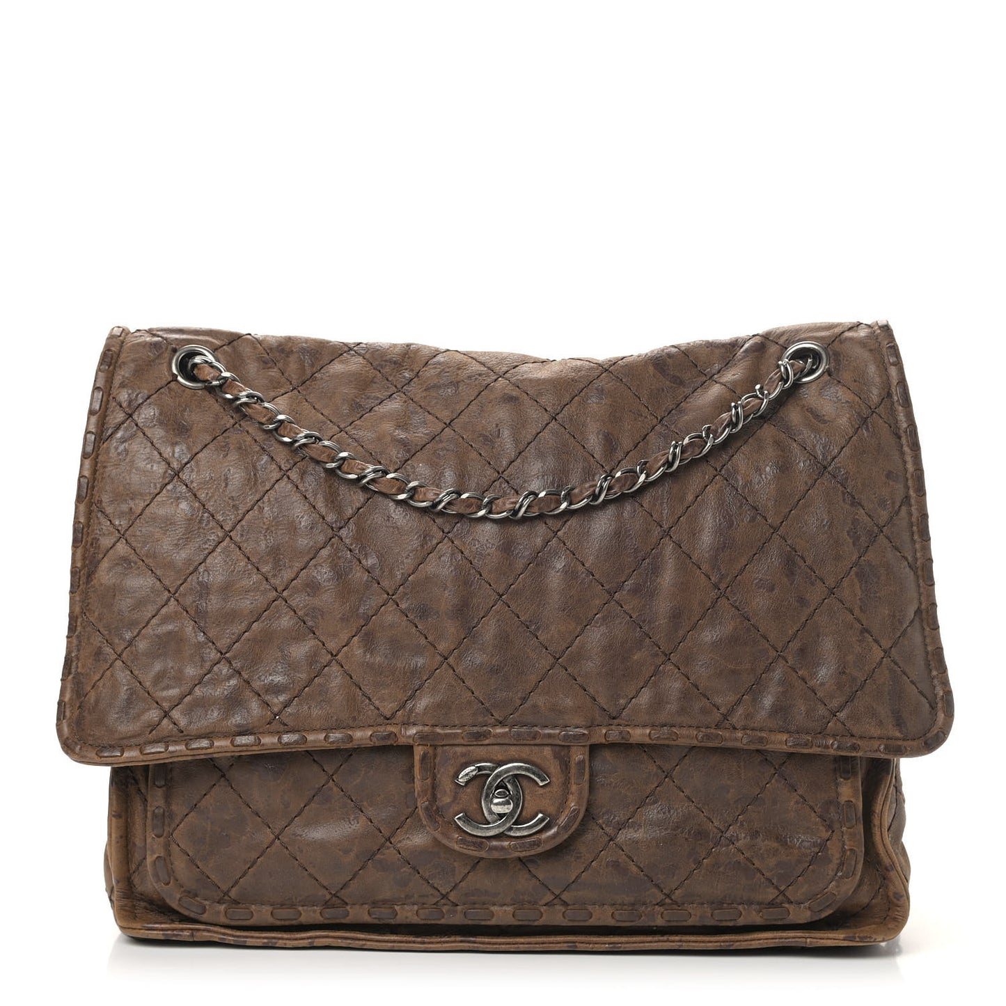Aged Crumpled Calfskin Vintage Flap Brown