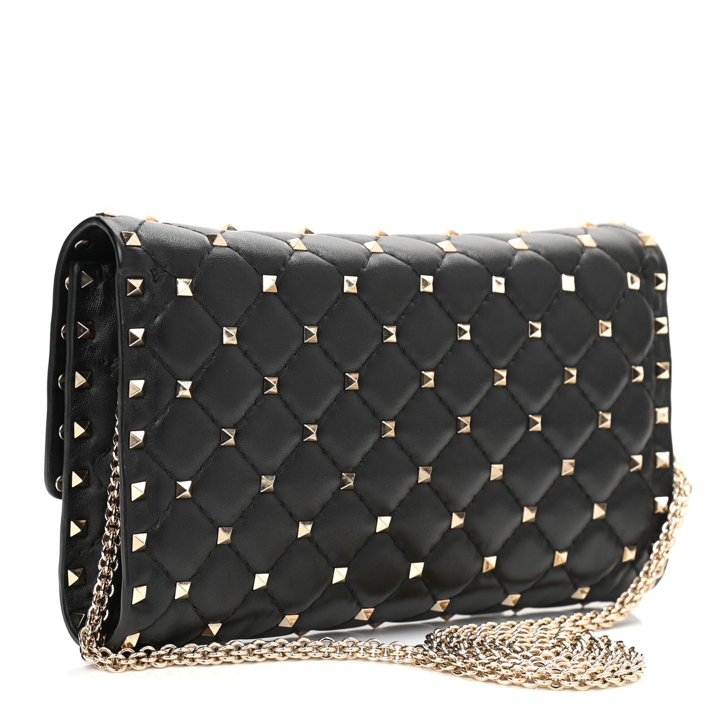 Lambskin Rockstud Spike Wallet on Chain Black