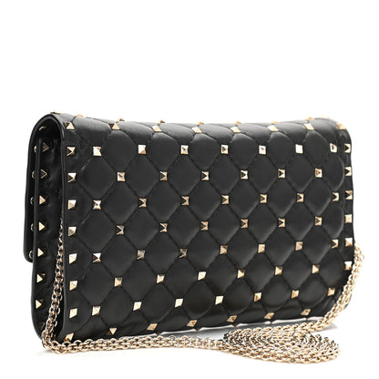 Valentino Garavani Lambskin Rockstud Spike Wallet on Chain Black 3 of 8
