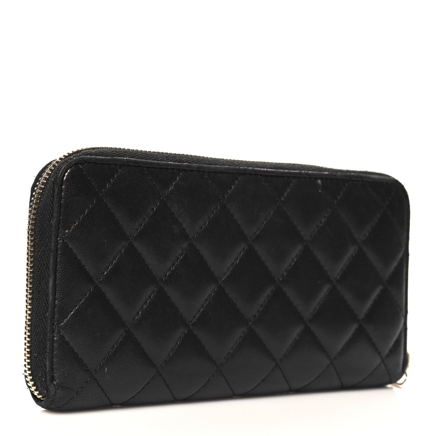 Chanel Lambskin Quilted Large Gusset Zip Around Wallet Black 3 of 14