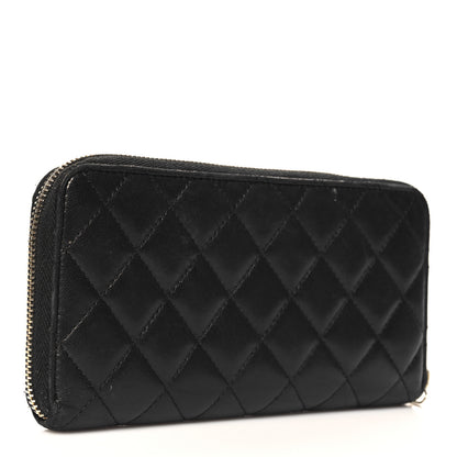 Chanel Lambskin Quilted Large Gusset Zip Around Wallet Black 3 of 14