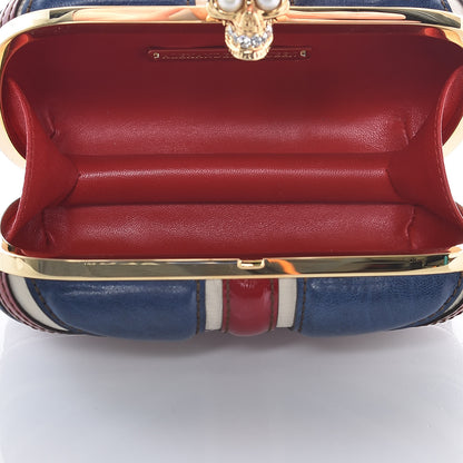 Alexander McQueen Patent Calfskin Britannia Skull Box Clutch Red Blue 5 of 8