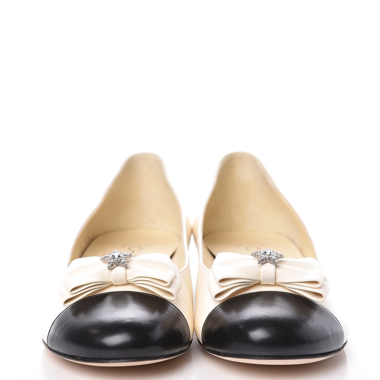 Lambskin Cap Toe Crystal Star Flats 38.5 White Black