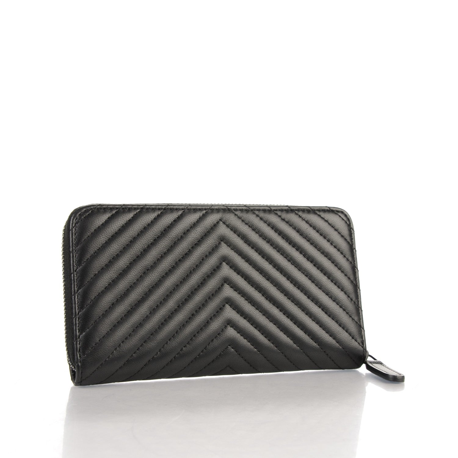 Chanel Lambskin Chevron Quilted Small Zip Around Wallet So Black 3 of 8