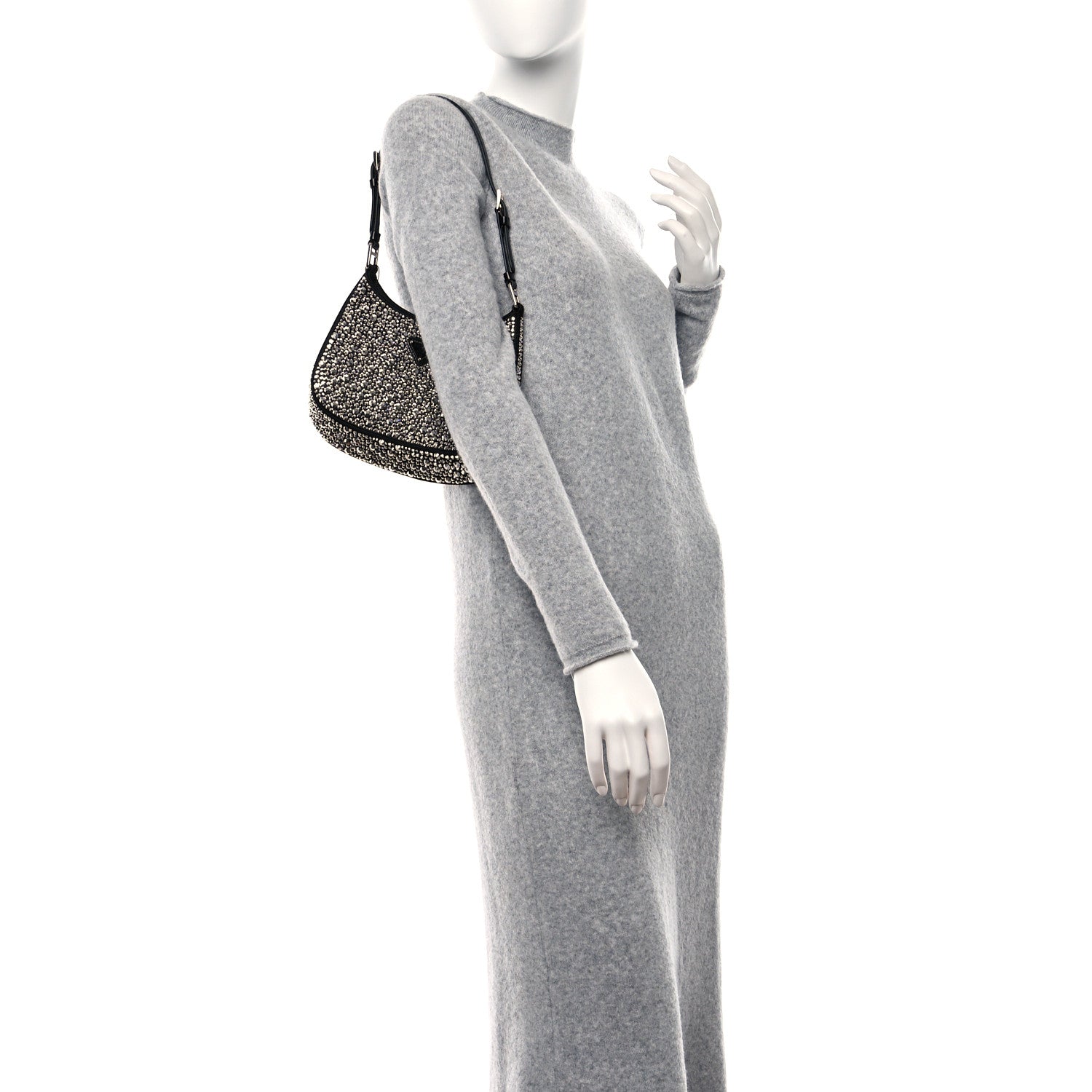 Prada Satin Crystal Cleo Adjustable Strap Shoulder Bag Metal 2 of 8