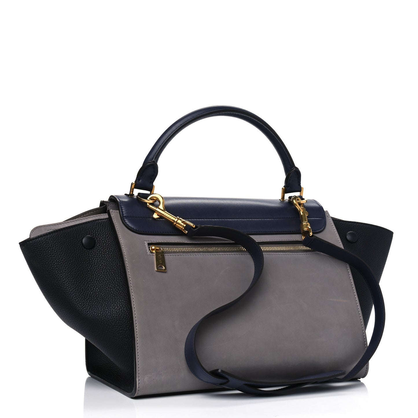 Sleek Calfskin Small Tri-Color Trapeze Dark Blue