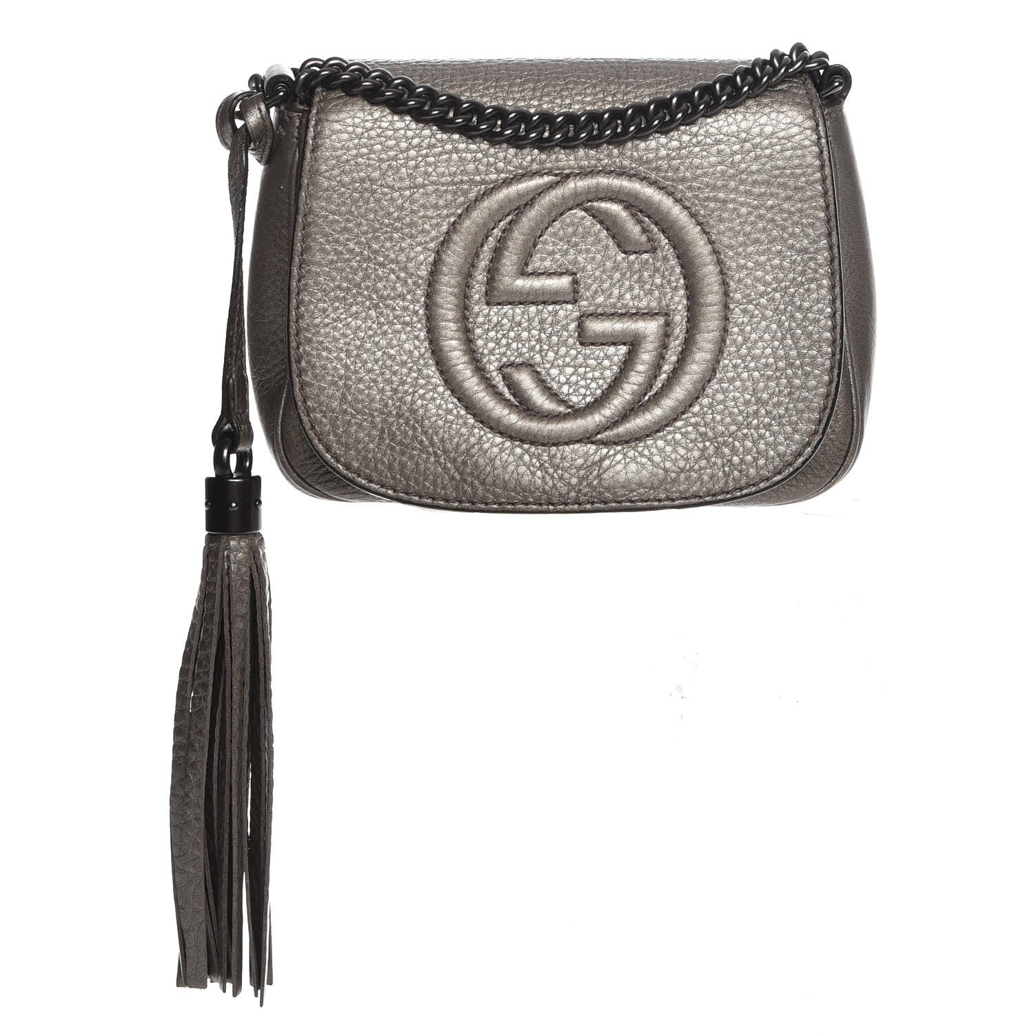 Gucci Metallic Pebbled Calfskin Small Soho Flap Crossbody Sasso 1 of 7