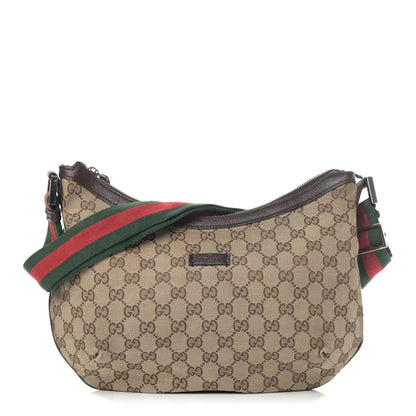 Gucci Monogram Web Medium Half Moon Hobo Dark Brown 1 of 6