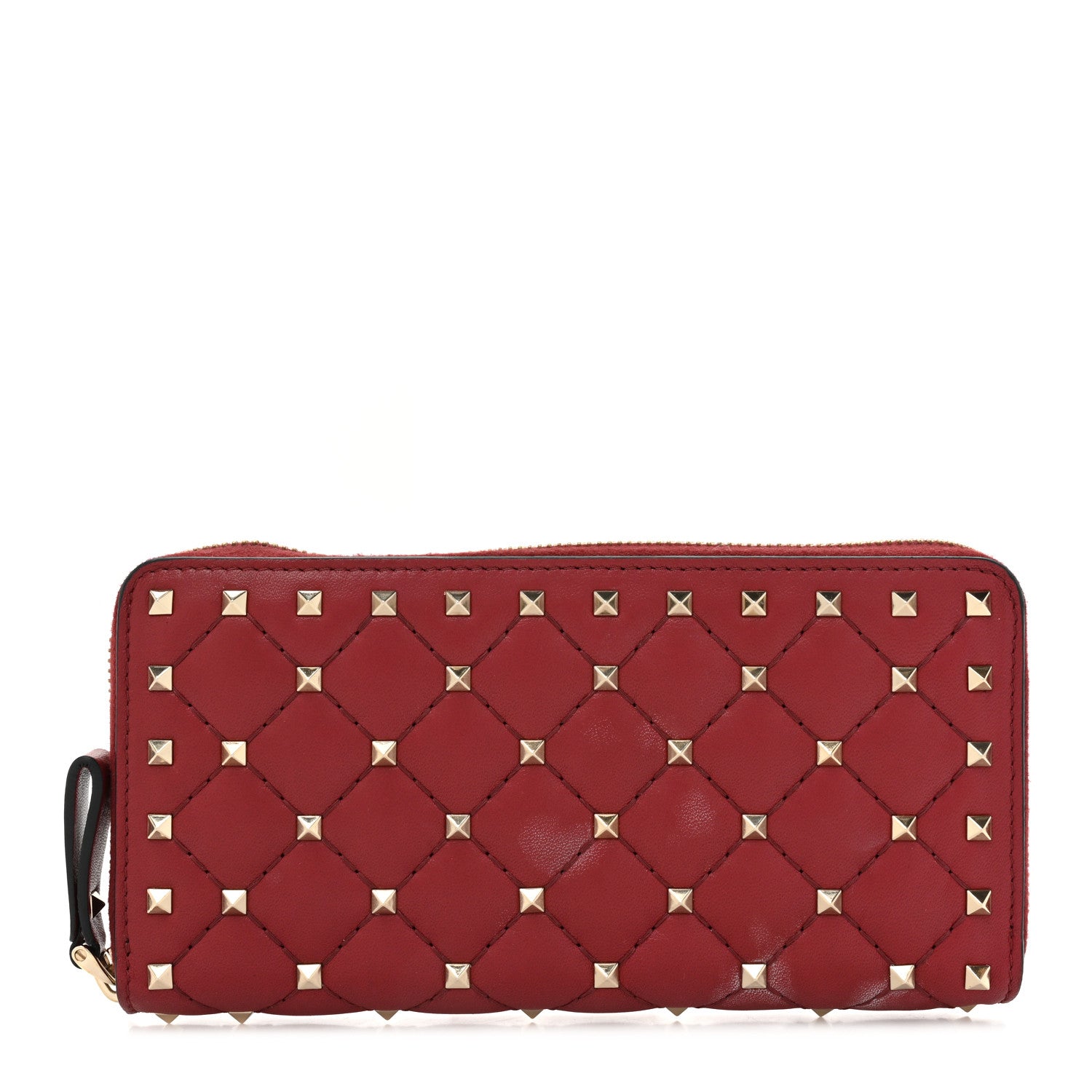 Valentino Garavani Nappa Rockstud Spike Zip Around Wallet Rubino 1 of 14