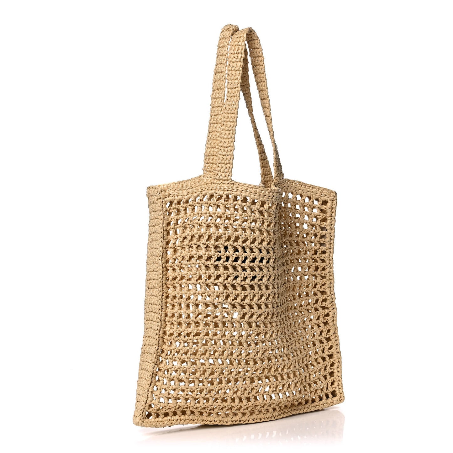 Yarn Raffia Effect Crochet Logo Embroidered Tote Bag Naturale