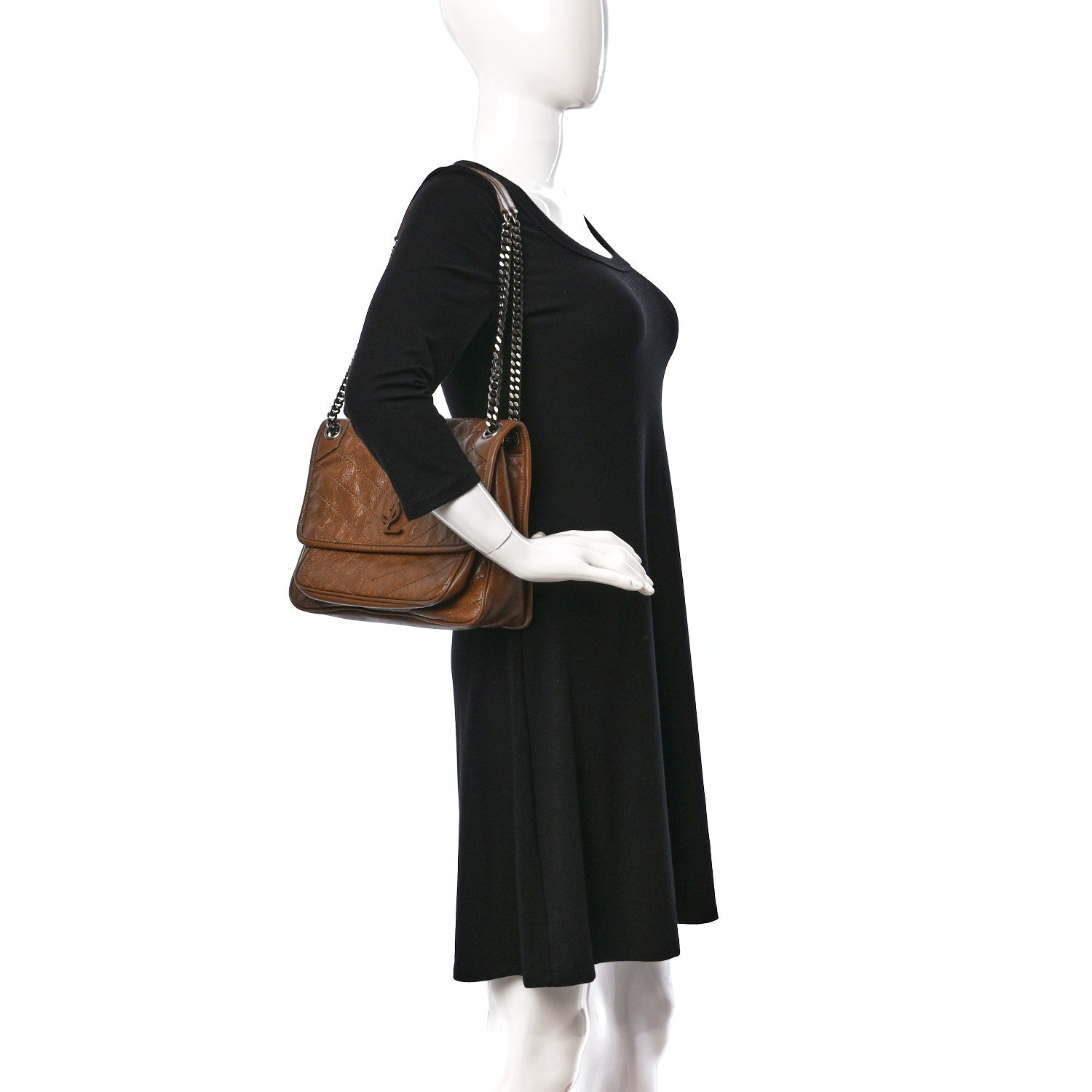 Saint Laurent Crinkled Calfskin Matelasse Monogram Medium Niki Chain Satchel Tan Brown 2 of 9