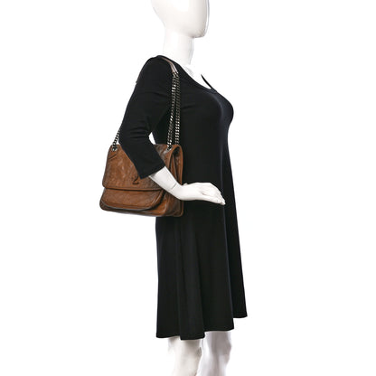 Saint Laurent Crinkled Calfskin Matelasse Monogram Medium Niki Chain Satchel Tan Brown 2 of 9