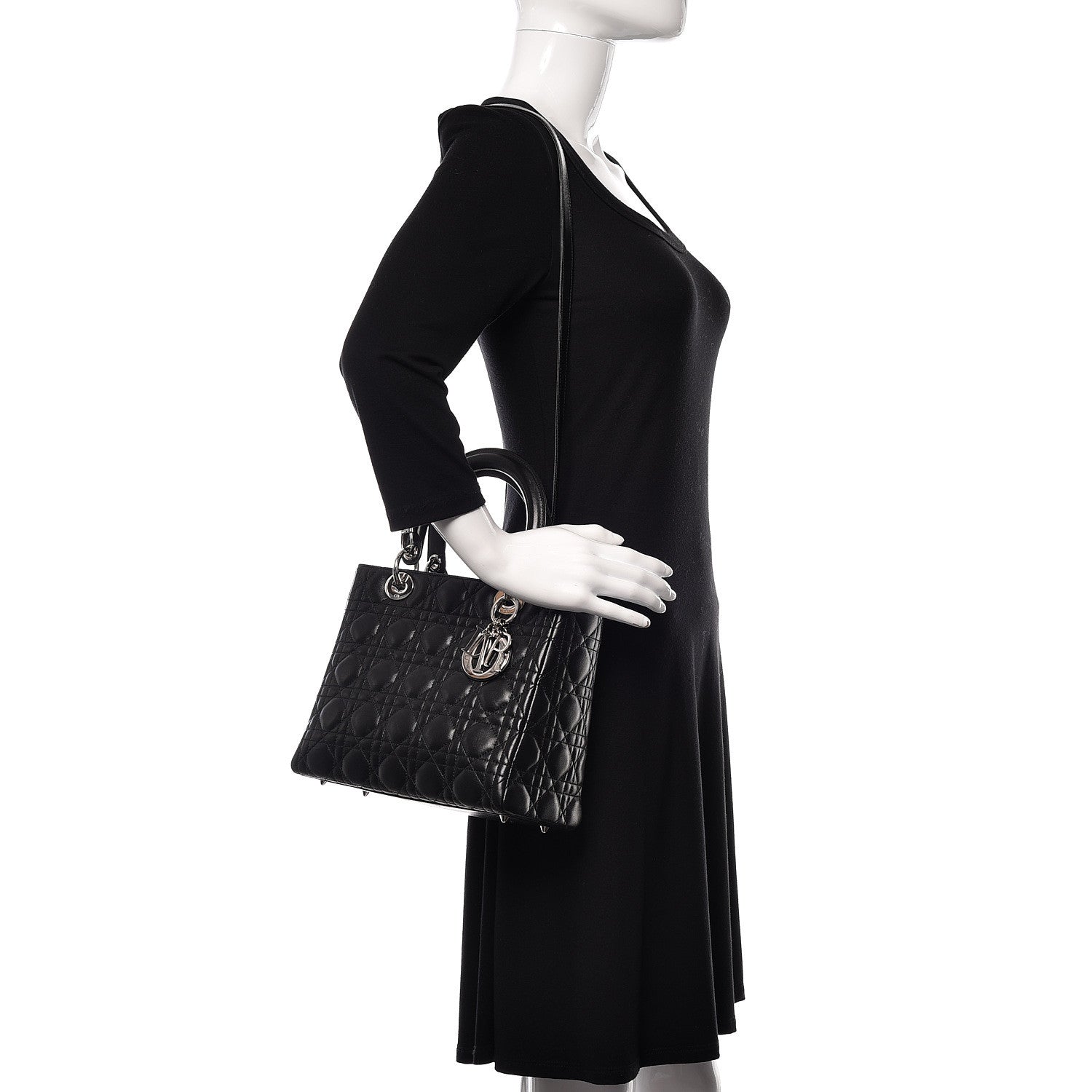 Christian Dior Lambskin Cannage Medium Lady Dior Black 2 of 15