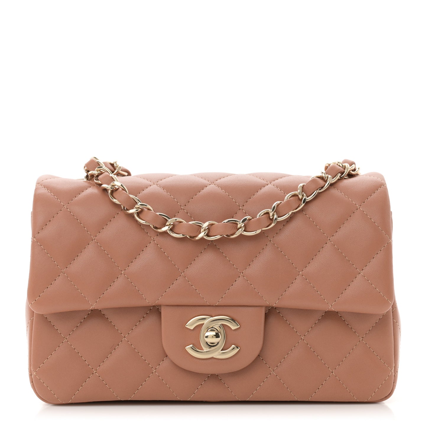 Lambskin Quilted Mini Rectangular Flap Brown