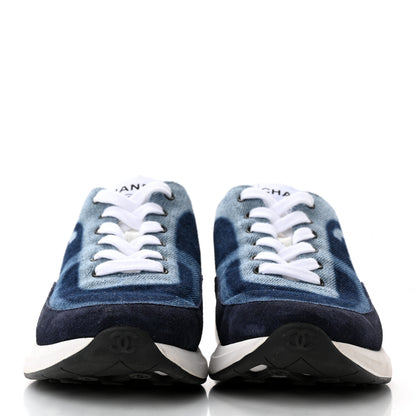 Chanel Denim Suede Calfskin Womens CC Sneakers 37 Dark Blue 2 of 12