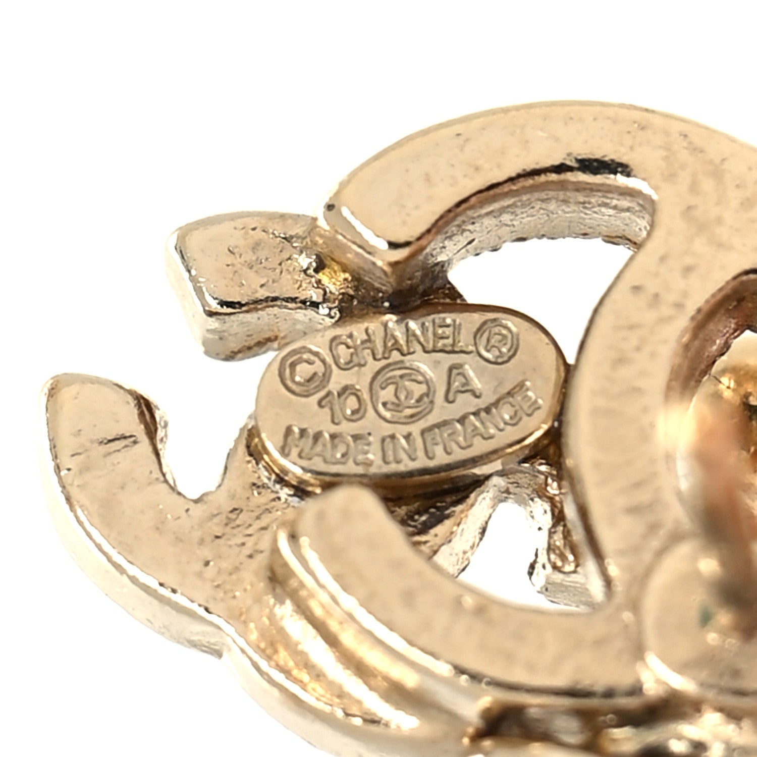 Chanel Metal Bead Crystal Double CC Drop Earrings Gold 4 of 4