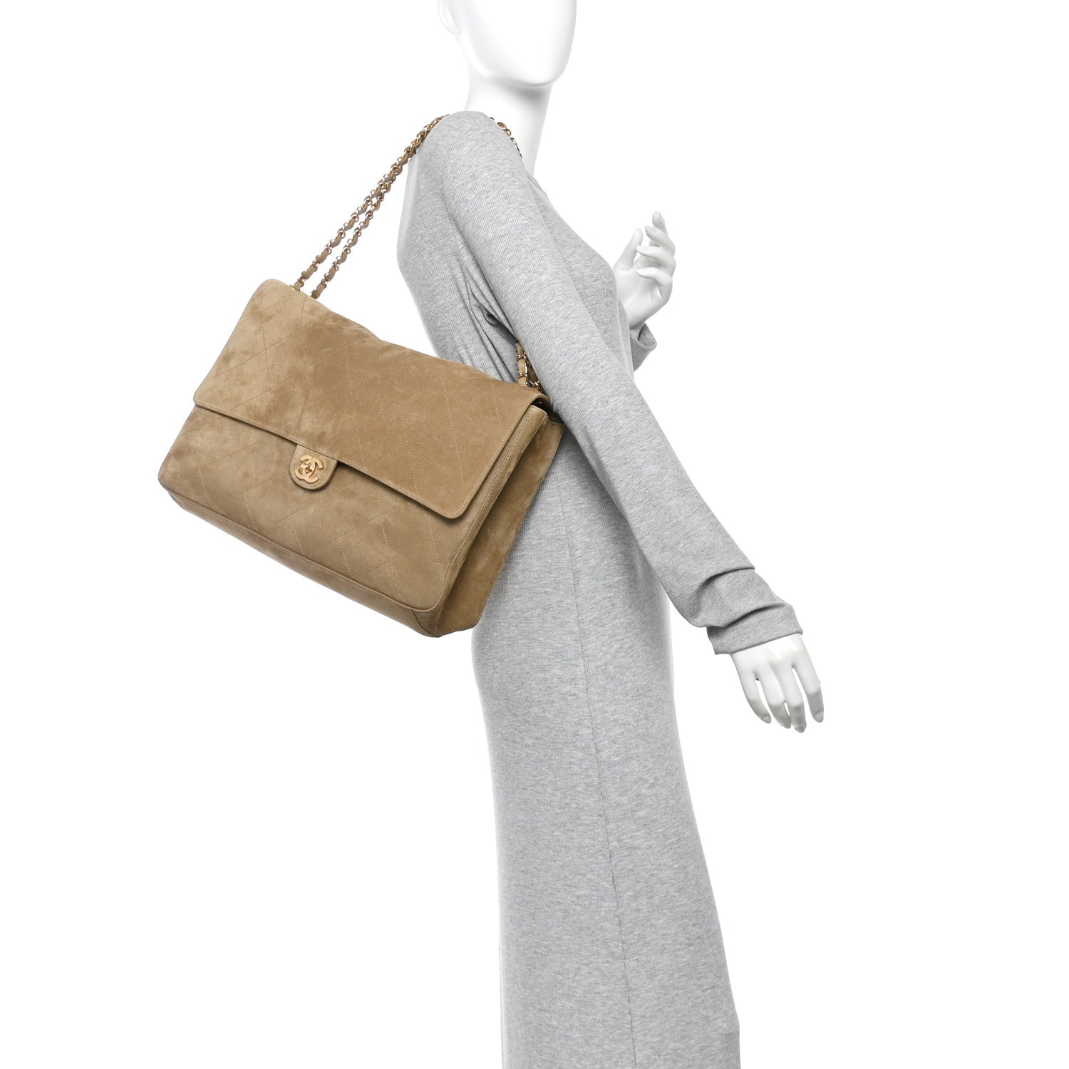 Chanel Suede Calfskin Souplissimo Maxi Flap Dark Beige 2 of 11