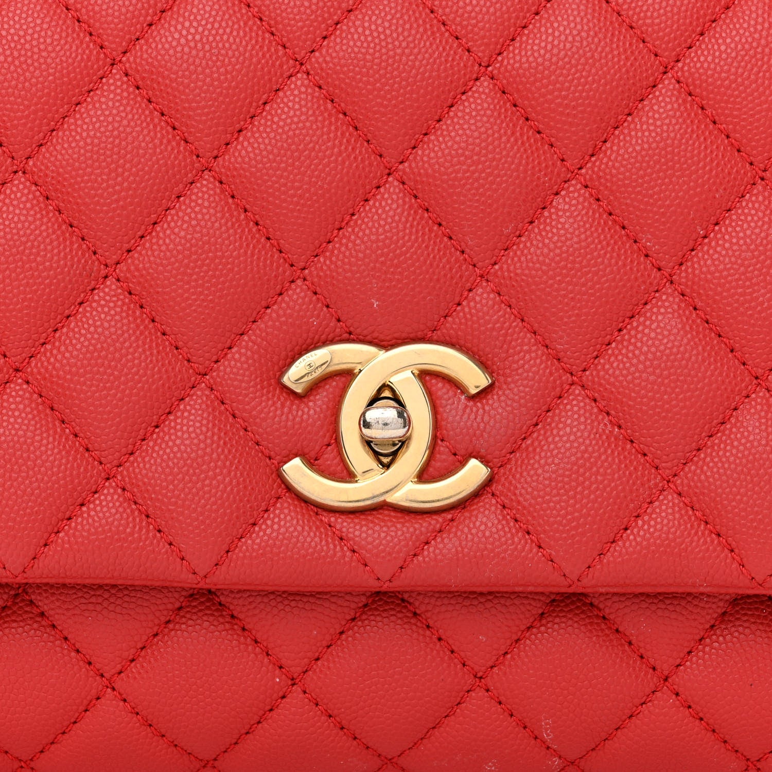 Chanel Caviar Quilted Small Coco Handle Flap Red 8 of 12