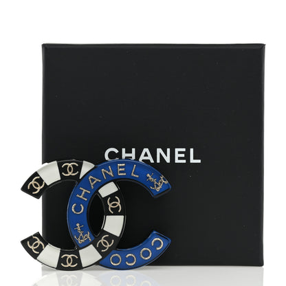 Chanel Resin Metal CC Brooch Blue Black 4 of 4