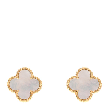 Van Cleef & Arpels 18K Yellow Gold Mother of Pearl Vintage Alhambra Earrings 1 of 5