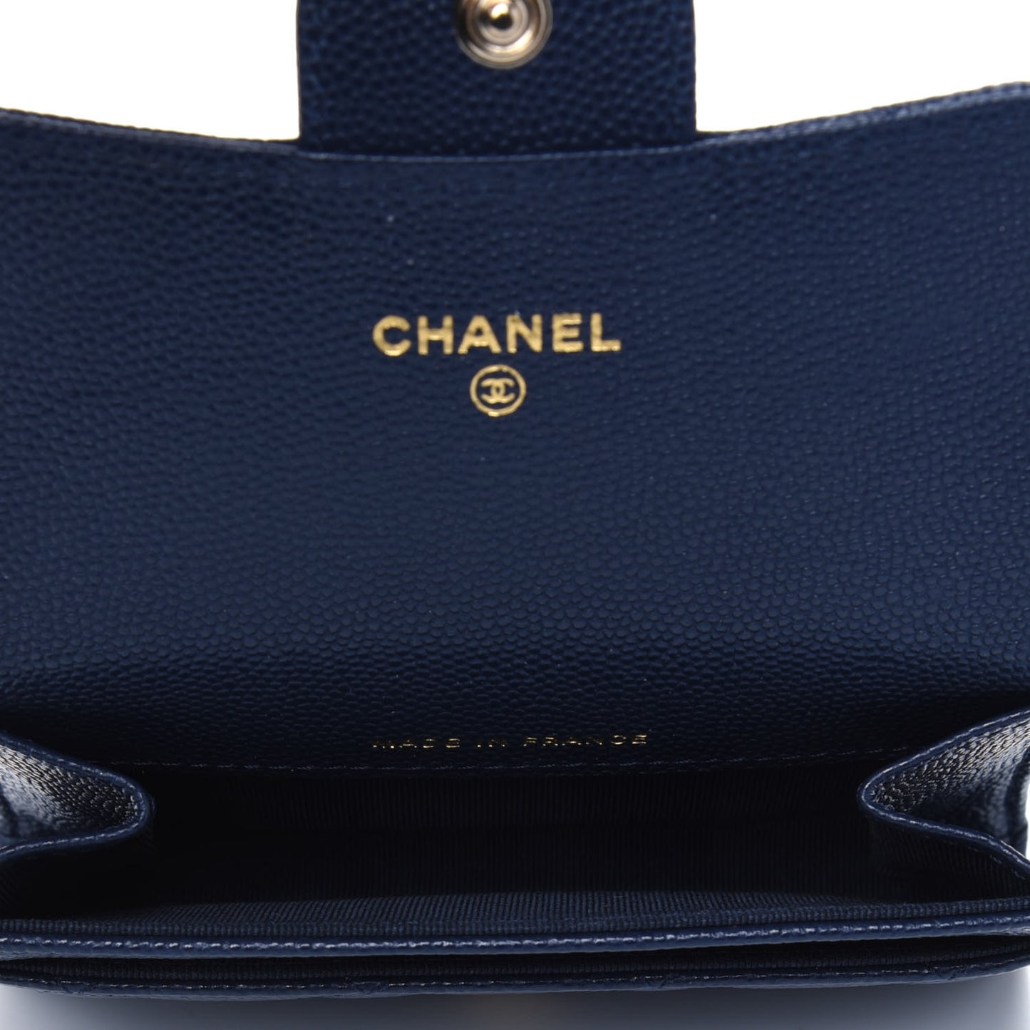 Caviar Quilted Flap Card Holder Wallet Navy Blue
