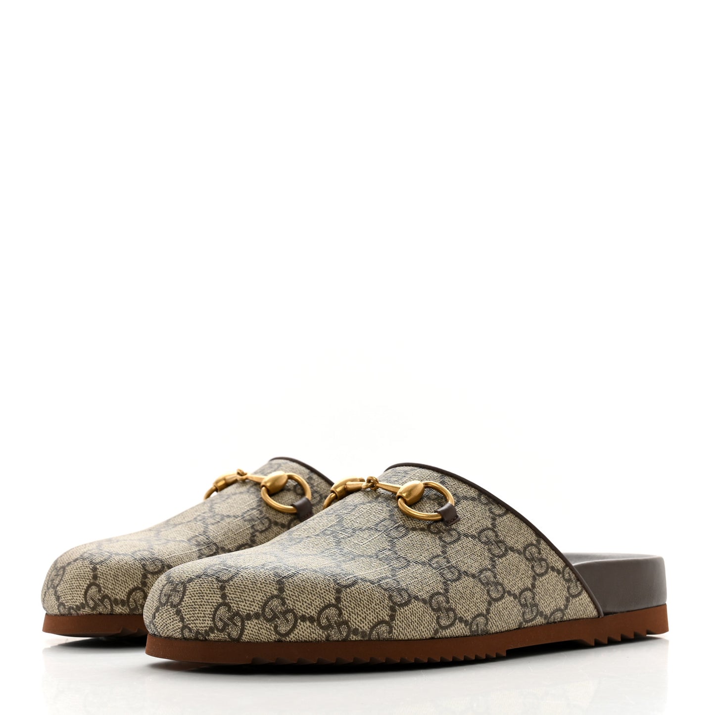 GG Supreme Monogram Miro Soft Calfskin Womens Horsebit Slippers 38 Beige Ebony New Acero