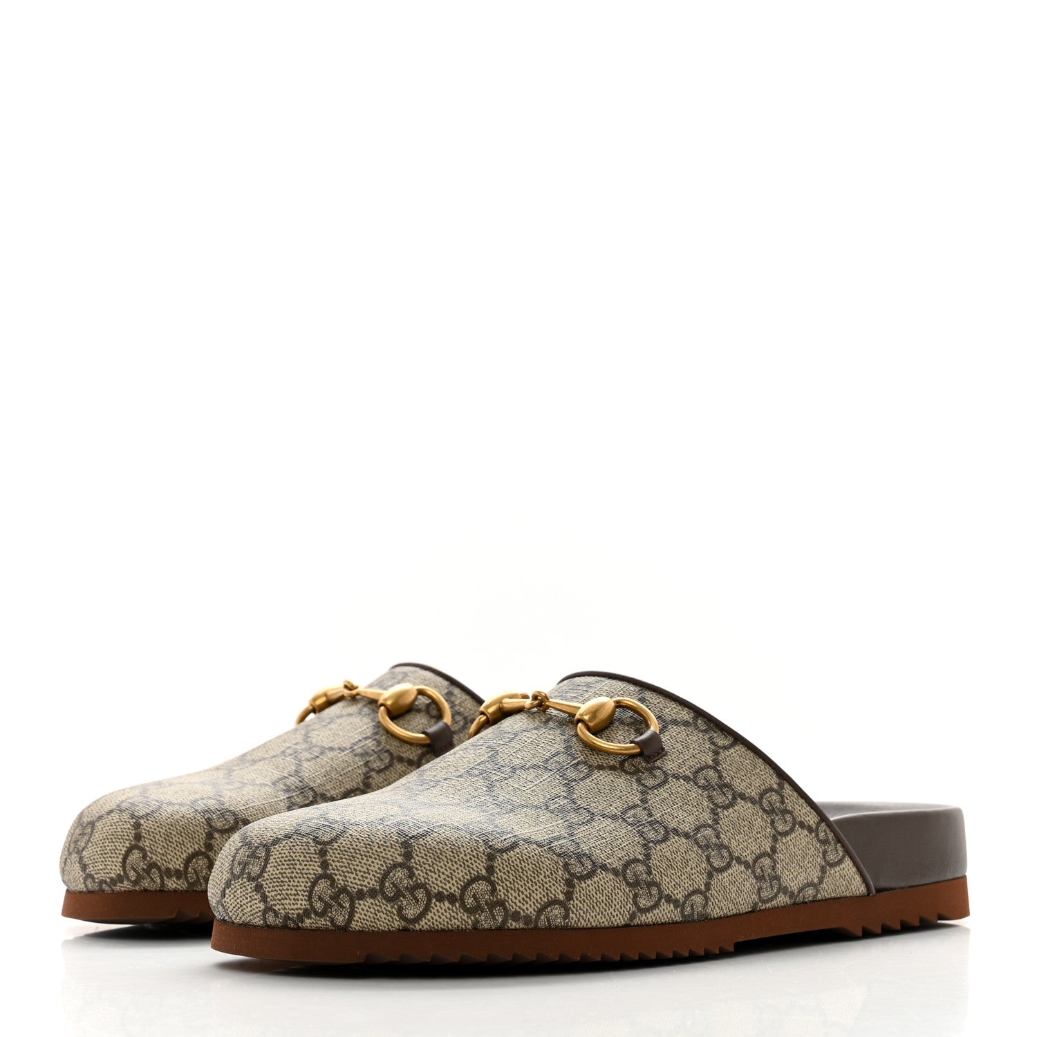 Gucci GG Supreme Monogram Miro Soft Calfskin Womens Horsebit Slippers 38 Beige Ebony New Acero 3 of 9