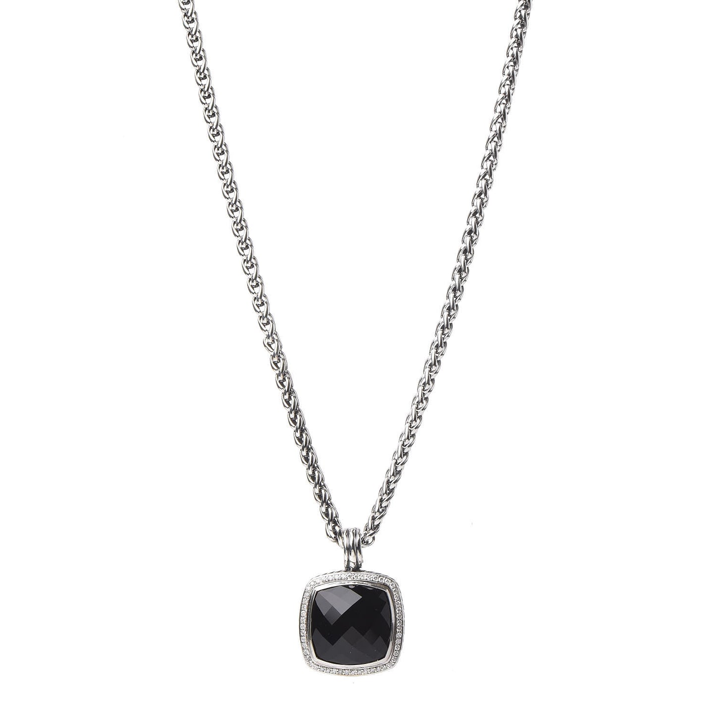 Sterling Silver Diamond Black Onyx 20mm Albion Pendant Necklace