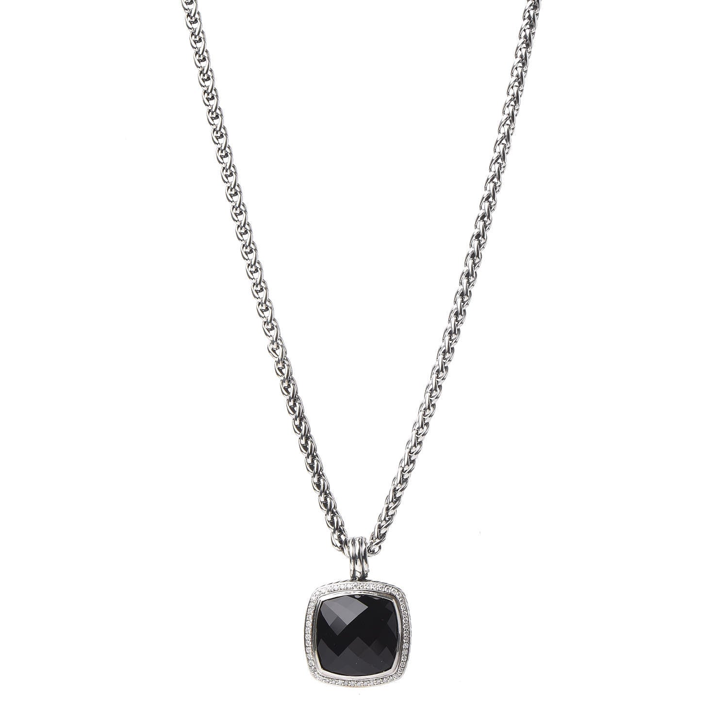 David Yurman Sterling Silver Diamond Black Onyx 20mm Albion Pendant Necklace 1 of 6